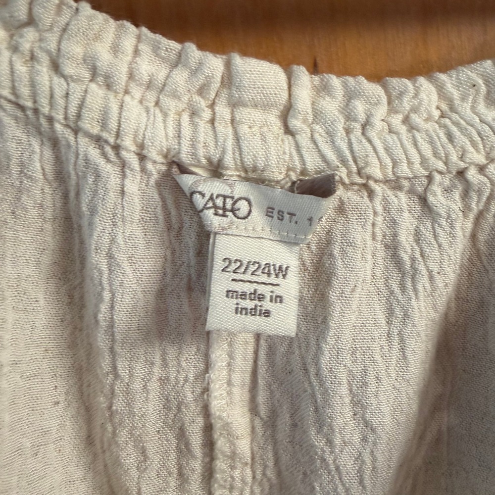 Cat 22/24W Cream Linen Blend Tassel Peasant Blouse Rickrack Top - Picture 2 of 6